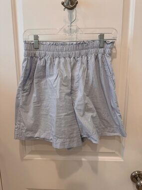 aerie Light Blue & White Pinstripe Elastic-Waist Shorts